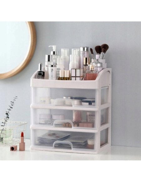 Organizér so zásuvkou, krabička na kozmetiku - biela