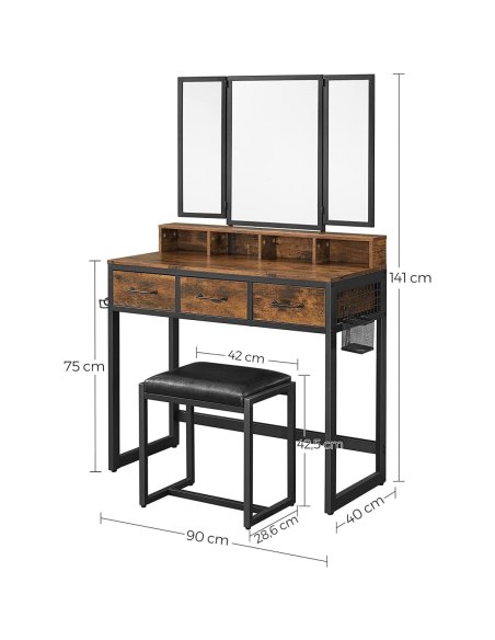 Toaletný stolík NIA v rustikálnom štýle s taburetkou