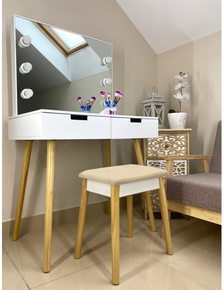 Toaletný stolík SCANDI OSLO s taburetkou - biela farba