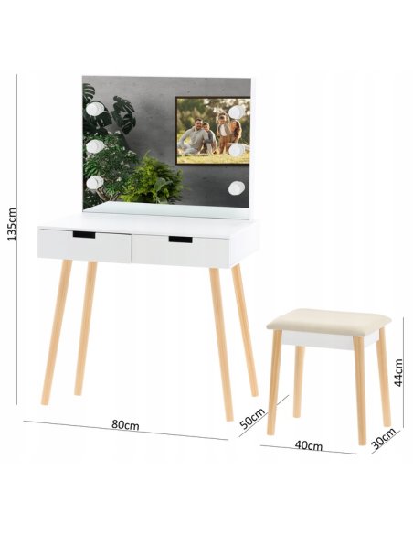 Toaletný stolík SCANDI OSLO s taburetkou - biela farba