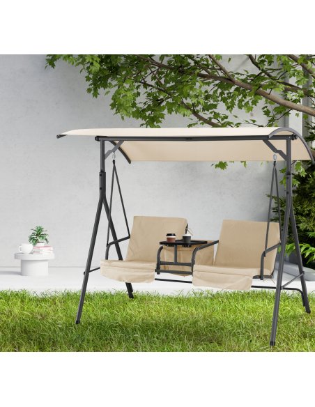 Záhradná hojdačka NEPULA pre 2 osoby v béžovej farbe