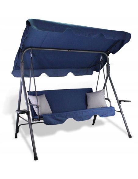 Záhradná hojdačka GARDEN-LINE pre 3 osoby s držiakmi na nápoje + vankúše v modrej farbe