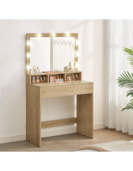 Toaletný stolík s osvetlením VASAGLE v škandinávskom štýle, dub sonoma v hnedej farbe