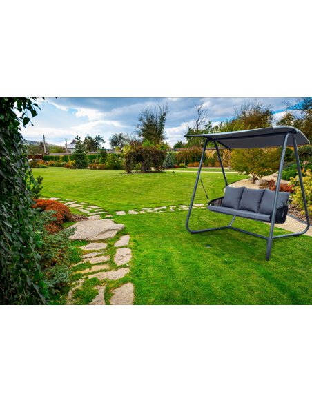 Záhradná hojdačka KRETA s vankúšmi v šedej farbe