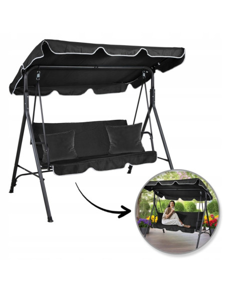 Záhradná hojdačka HO01CZ s vankúšmi v čiernej farbe