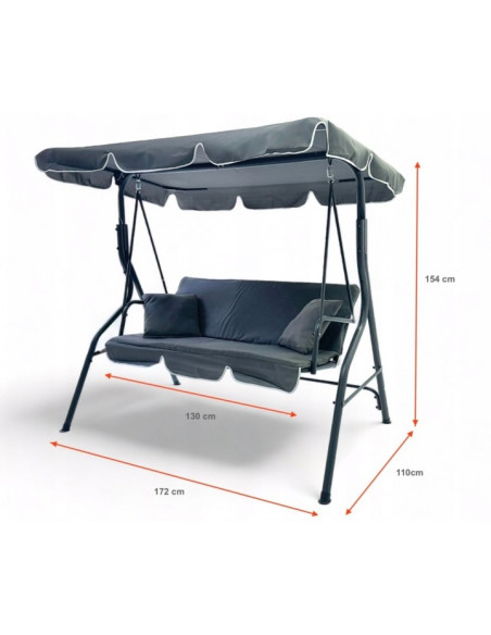 Záhradná hojdačka HO01CZ s vankúšmi v čiernej farbe