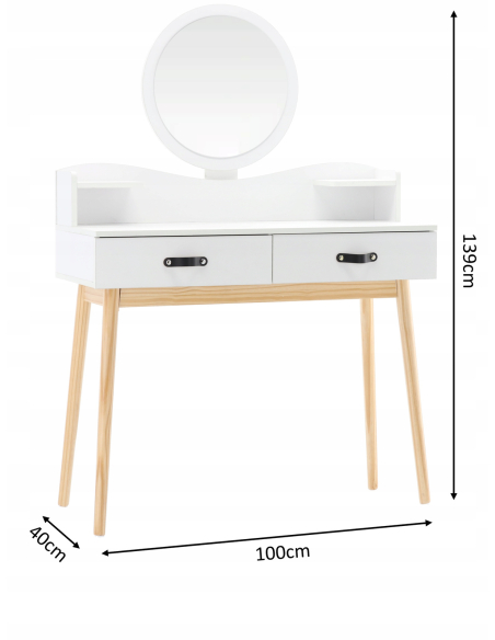 Toaletný stolík RITTA 100x40x139cm so zrkadlom biely