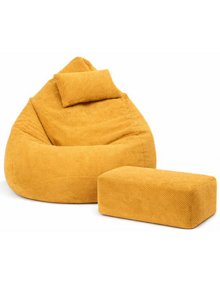 Sedací vak DOT RELAX GRANDE s podnožkou, vankúšom - žltá farba