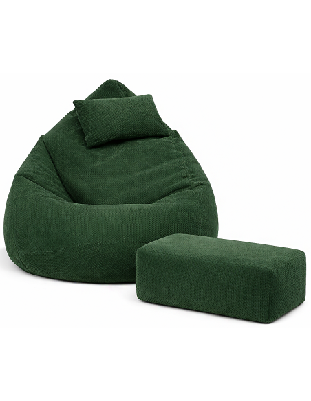 Sedací vak DOT RELAX GRANDE s podnožkou, vankúšom - zelená farba