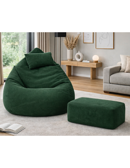 Sedací vak DOT RELAX GRANDE s podnožkou, vankúšom - zelená farba