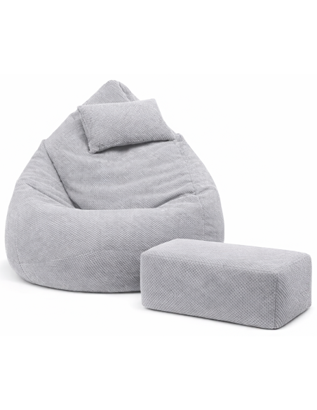 Sedací vak DOT RELAX GRANDE s podnožkou, vankúšom - šedá farba