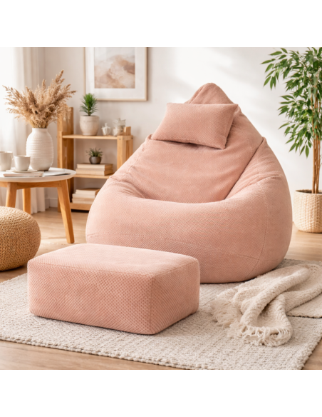 Sedací vak DOT RELAX GRANDE s podnožkou, vankúšom - ružová farba