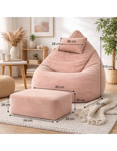 Sedací vak DOT RELAX GRANDE s podnožkou, vankúšom - ružová farba