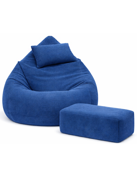 Sedací vak DOT RELAX GRANDE s podnožkou, vankúšom - modrá farba