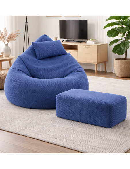 Sedací vak DOT RELAX GRANDE s podnožkou, vankúšom - modrá farba