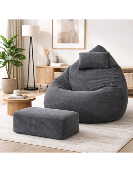 Sedací vak DOT RELAX GRANDE s podnožkou, vankúšom - grafitová farba