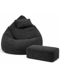Sedací vak DOT RELAX GRANDE s podnožkou, vankúšom - čierna farba