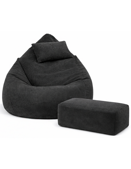 Sedací vak DOT RELAX GRANDE s podnožkou, vankúšom - čierna farba