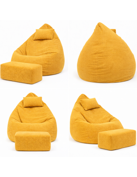 Sedací vak DOT RELAX GRANDE s podnožkou, vankúšom - žltá farba