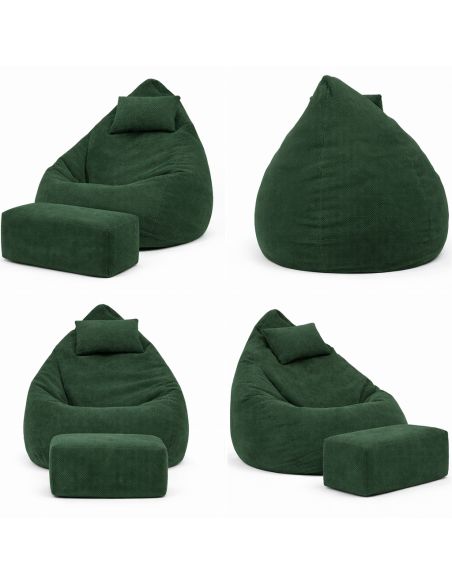 Sedací vak DOT RELAX GRANDE s podnožkou, vankúšom - zelená farba