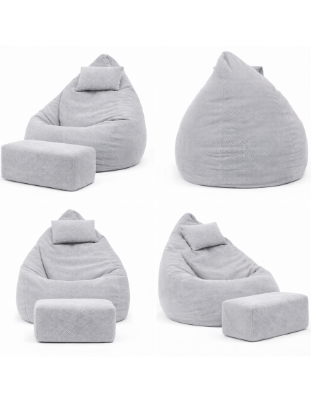 Sedací vak DOT RELAX GRANDE s podnožkou, vankúšom - šedá farba