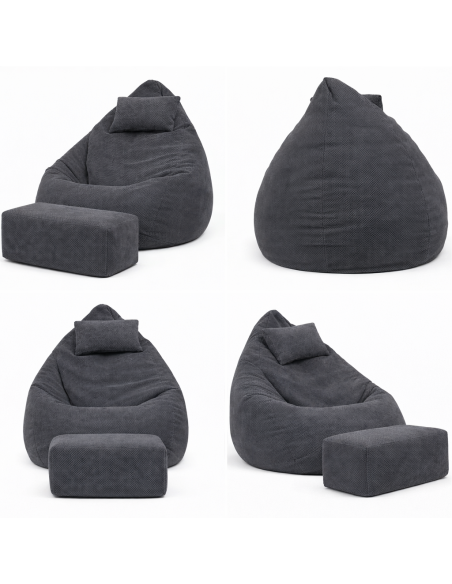 Sedací vak DOT RELAX GRANDE s podnožkou, vankúšom - grafitová farba