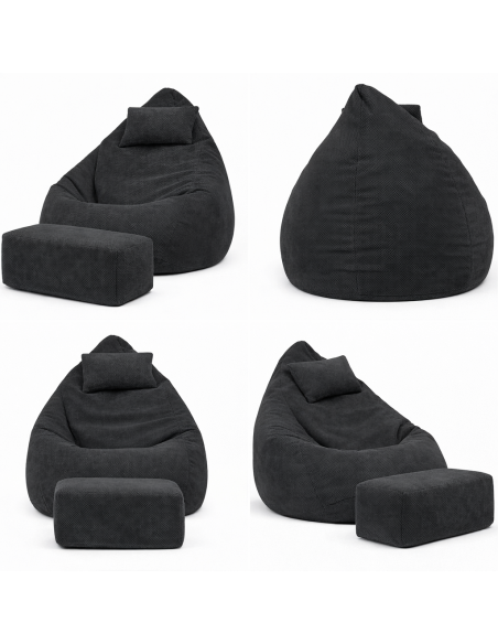 Sedací vak DOT RELAX GRANDE s podnožkou, vankúšom - čierna farba