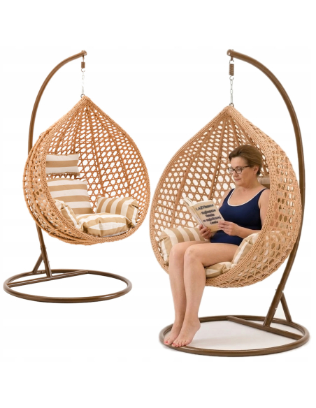 Závesne hojdacie kreslo SORLOTH PREMIUM + vankúše v hnedej farbe